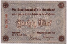 Banknoten Deutsches Notgeld und KGL Stralsund
Stadt, 6.11. 1922. 50 Mark, "r" im "November" ist ein Kreuz.
I-