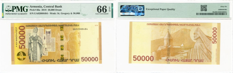 Armenia, 50 000 Dram 2018 - PMG 66EPQ Wyśmienity banknot w perfekcyjnym stanie z...