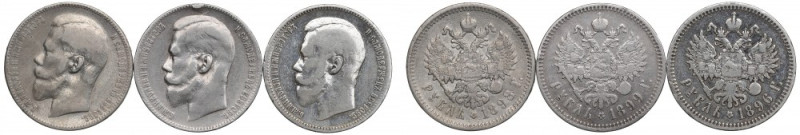 Russia, Nicholas II, Lot of rouble 1896-1899 Ładne, obiegowe egzemplarze. Odmian...