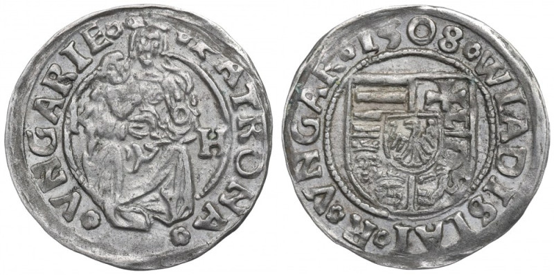 Hungary, Vladislaus II, Denarius 1508 Piękny, okołomenniczy egzemplarz denara wę...