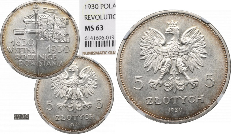 II Republic of Poland, 5 zloty 1930 November Uprising - hybrid obverse of high r...