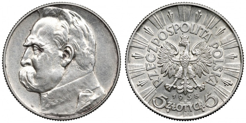 II Republic of Poland, 5 zloty 1938 Pilsudski Piękny, okołomenniczy egzemplarz. ...