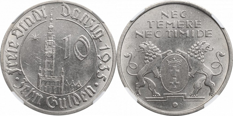 Free City of Danzig, 10 gulden 1935 - NGC MS63 Piękny, menniczy egzemplarz jedne...