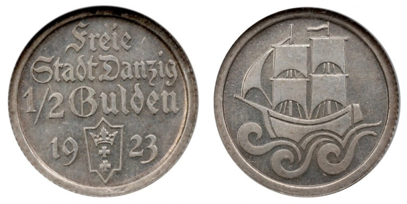 Free City of Danzig, 1/2 gulden 1923 - NGC PF61 Piękny egzemplarz. Moneta wybita...