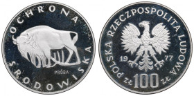 PRL, 100 złotych 1977 Ochrona środowiska - Żubr Próba Nikiel