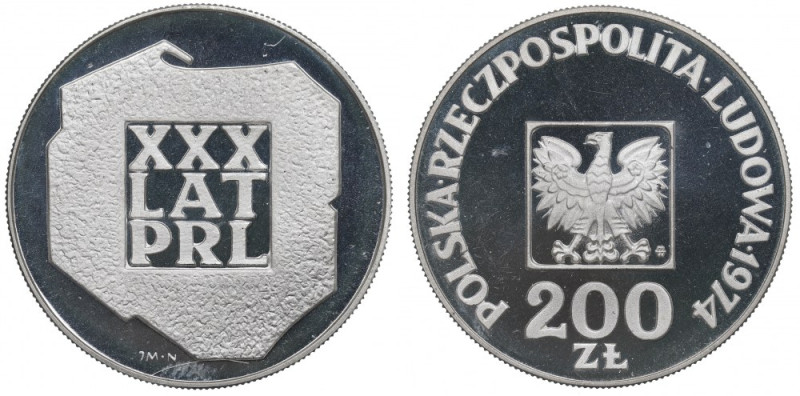 PRL, 200 złotych 1974 XXX Lat PRL - lustrzanka Bardzo ładnie zachowany egzemplar...