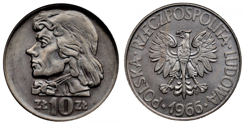 PRL, 10 złotych 1966 Kościuszko - NNC MS65 Piękny, menniczy egzemplarz. 
Grade:...