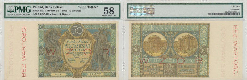 50 złotych 1925 A - WZÓR - PMG 58 Bardzo rzadki banknot w pięknym stanie zachowa...