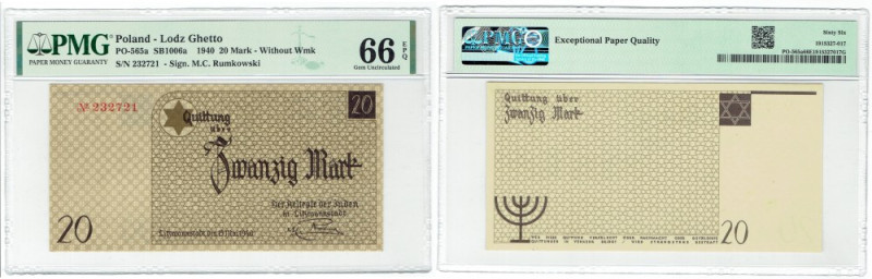 Litzammstadt Getto, 20 mark 1940 - PMG 64 Bardzo atrakcyjny banknot w emisyjnym ...