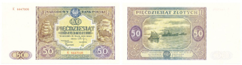 PRL, 50 złotych 1946 K Banknot o pięknej prezencji wizualnej. Egzemplarz rozpros...