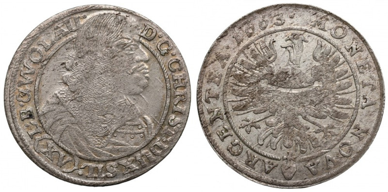 Schlesien, Duchy of liegnitz-brieg, 15 kreuzer 1663, Brieg Bardzo ładny, lekko n...