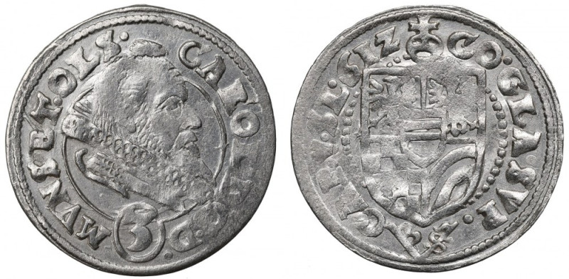 Schlesien, Duchy of Oels, Carl, 3 kreuzer 1615, Oels - NGC MS66 Piękny, okołomen...