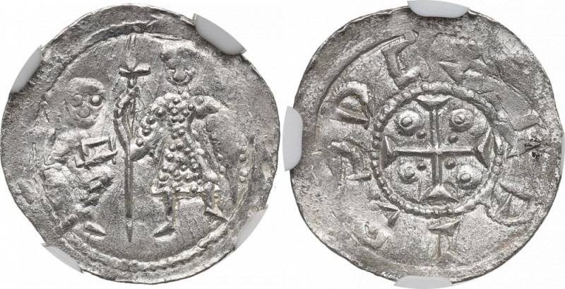 Poland, Bolislaus III, Denarius, Cracow - NGC MS62 Typ denara, którego emisję Ka...