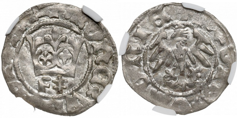 Vladislaus II Jagello, Halfgroat without date, Cracow - NGC MS62 Typ półgrosza z...