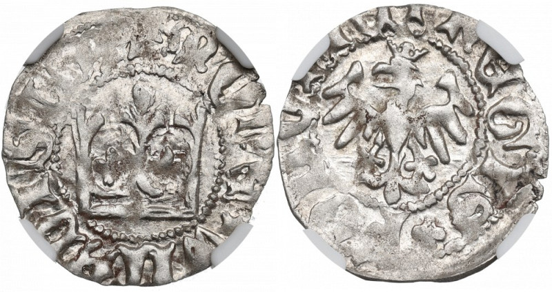 Vladislaus II, halfgroat - NGC MS62 Typ półgrosza bez znaku pod koroną, datowany...