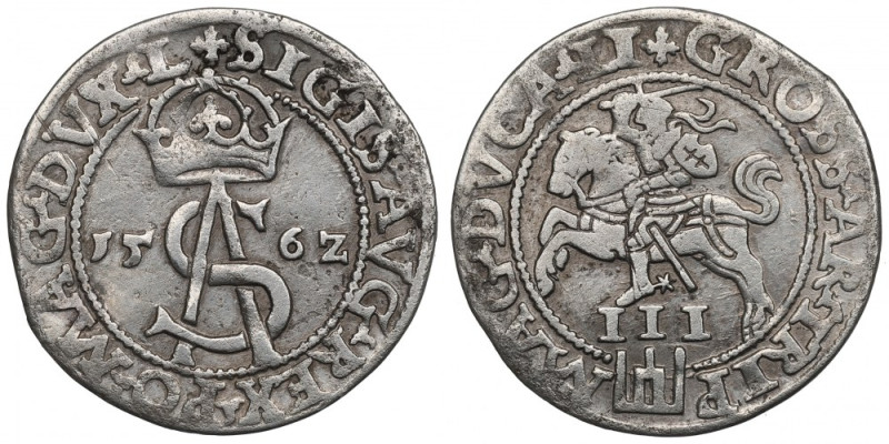 Sigismund II Augustus, 3 groschen 1562, Vilnius - L/LI Ładny egzemplarz. Odmiana...