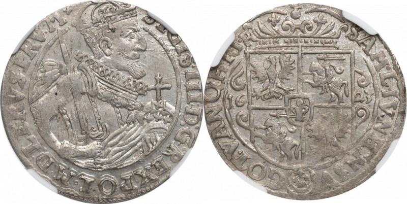 Sigismund III, 18 groschen 1623, Bromberg - NGC MS62 Piękny egzemplarz w urokliw...