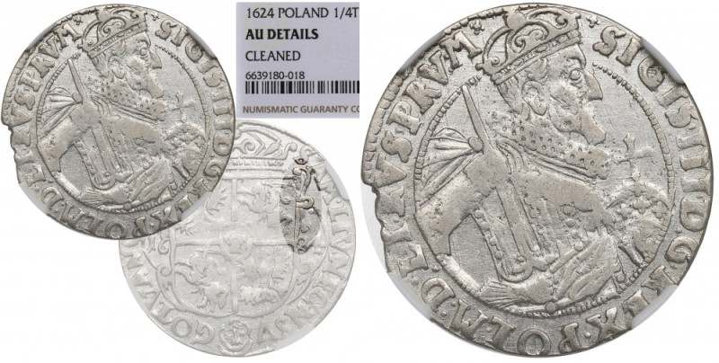 Sigismund III, 18 groschen 1624, Bromberg - NGC AU Details Ładny egzemplarz. Bar...