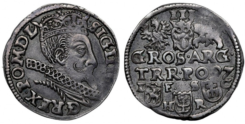 Sigismund III, 3 groschen 1597, Bromberg Ładny, dobrze wybity egzemplarz. Sporo ...