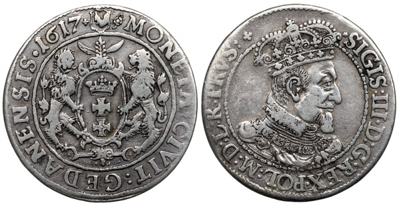 Sigismund III, 18 groschen 1617, Danzig Naturalny, obiegowy egzemplarz. Awers: h...