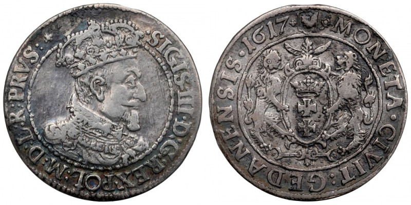 Sigismund III, 18 groschen 1617, Danzig Naturalny, obiegowy egzemplarz. Skazy me...