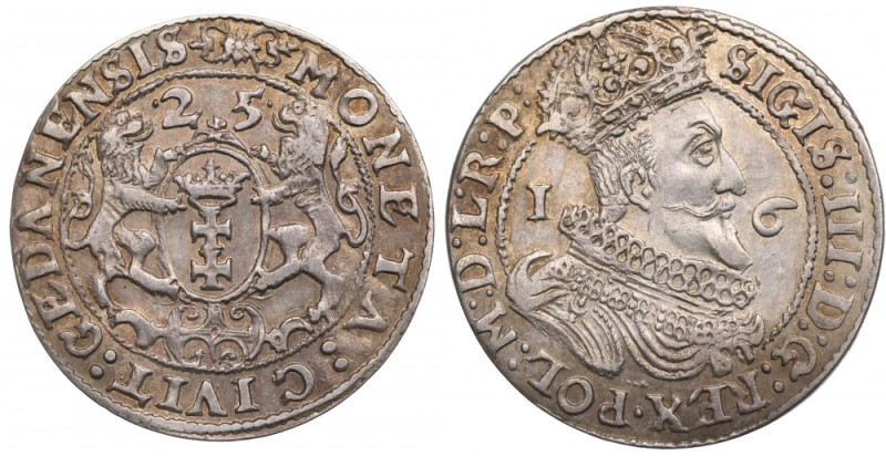 Sigismund III, 18 groschen 1625, Danzig Piękny egzemplarz. Świetnie zachowane de...