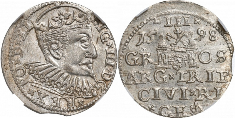Sigismund III, 3 groschen 1598, Riga Wyselekcjonowany, menniczy egzemplarz z pię...