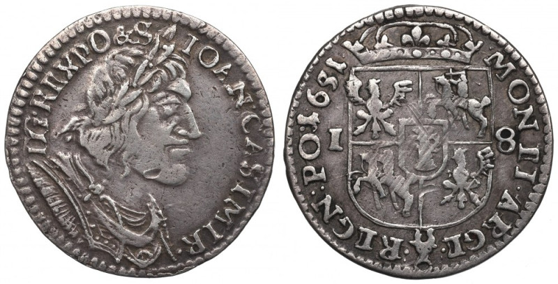 John II Casimir, 18 groschen 1651, Fraustadt Ładny egzemplarz.&nbsp; Rewers ilus...