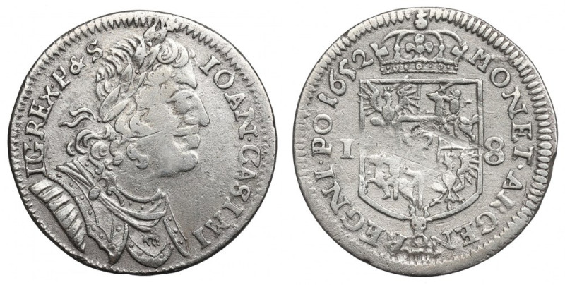 John II Casimir, 18 groschen 1652, Fraustadt Ładny egzemplarz. Rzadsza odmiana r...