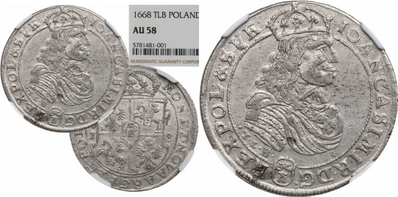 John II Casimir, 18 groschen 1668, Bromberg - NGC AU58 Piękny egzemplarz. Moneta...