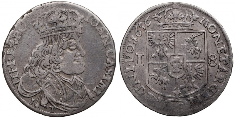 John II Casimir, 18 groschen 1656, Cracow Ładny egzemplarz, w starej patynie. Aw...