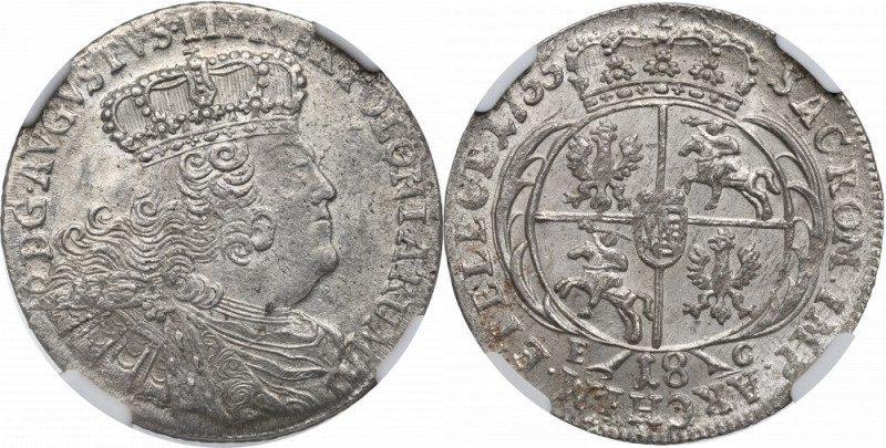 Saxony, Friedrich August II, 18 groschen 1755 - NGC MS64 Piękny, menniczy egzemp...