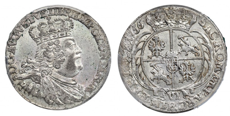 Germany, Saxony, Friedrich August II, 6 groschen 1756, Leipzig - PCGS MS62 Piękn...