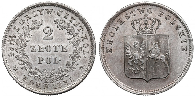 November Uprising, 2 zloty 1831 Bardzo ładny egzemplarz. Świetnie zachowany poły...