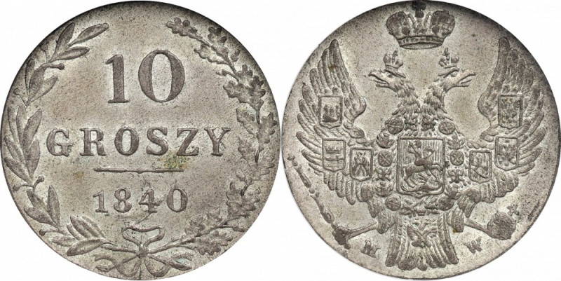 Poland under Russia, Nicholas I, 10 groschen 1840 - NGC MS62 Pięknie zachowany e...