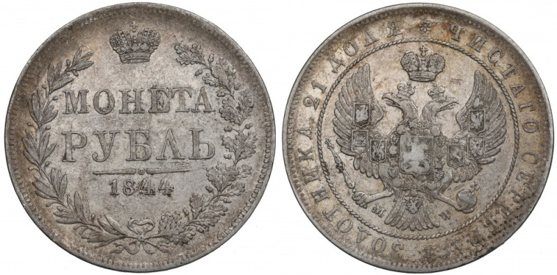 Poland under Russia, Nicholas I, Rouble 1844 MW, Warsaw Ładny egzemplarz.
 Awer...