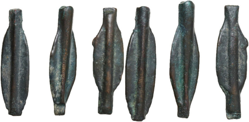 Celtic World. Celtic, Balkans. Lot of three (3) proto-money: arrowhead used as c...