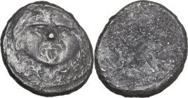 Greek Italy. Etruria, Populonia. AR 20-Asses, 3rd century BC. Obv. Head of Metus facing, hair bound with diadem; below, X : X. Rev. Blank. Vecchi EC 5...