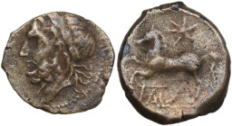 Greek Italy. Northern Apulia, Arpi. AE 17 mm, 325-275 BC. Obv. Laureate head of Zeus left. Rev. Horse galloping left; above, star; below, monogram. Cf...