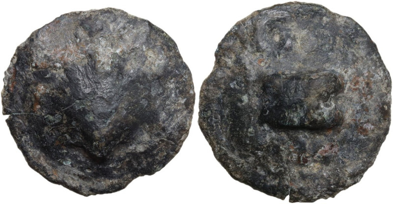 Greek Italy. Northern Apulia, Luceria. AE Cast Biunx, c. 217-212 BC. Obv. Scallo...