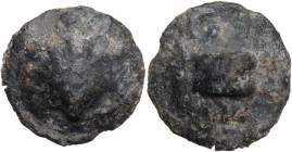 Greek Italy. Northern Apulia, Luceria. AE Cast Biunx, c. 217-212 BC. Obv. Scallop shell. Rev. Knucklebone; above, two pellets; below, L. HN Italy 677d...