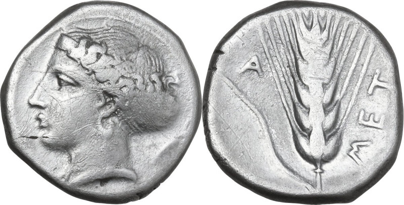 Greek Italy. Southern Lucania, Metapontum. AR Stater, 400-340 BC. Obv. Head of D...