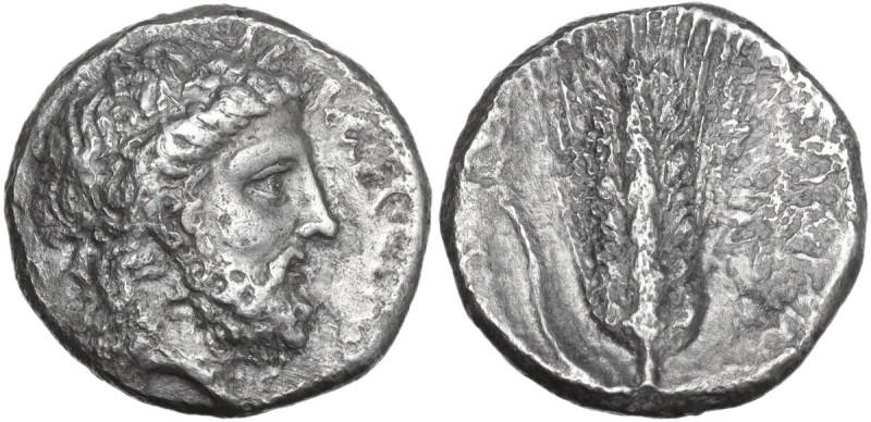 Greek Italy. Southern Lucania, Metapontum. AR Stater, 340-330 BC. Obv. Laureate ...