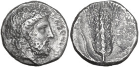 Greek Italy. Southern Lucania, Metapontum. AR Stater, 340-330 BC. Obv. Laureate head of Zeus right. Rev. Ear of barley. HN Italy 1557; HGC 1 1057. AR....