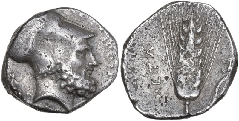 Greek Italy. Southern Lucania, Metapontum. AR Stater, 340-330 BC. Obv. Head of L...