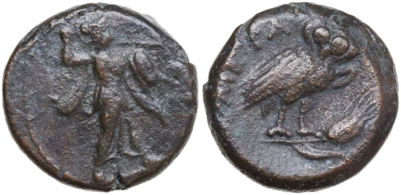 Greek Italy. Southern Lucania, Metapontum. AE 14 mm, 250-207 BC. Obv. Athena Pro...