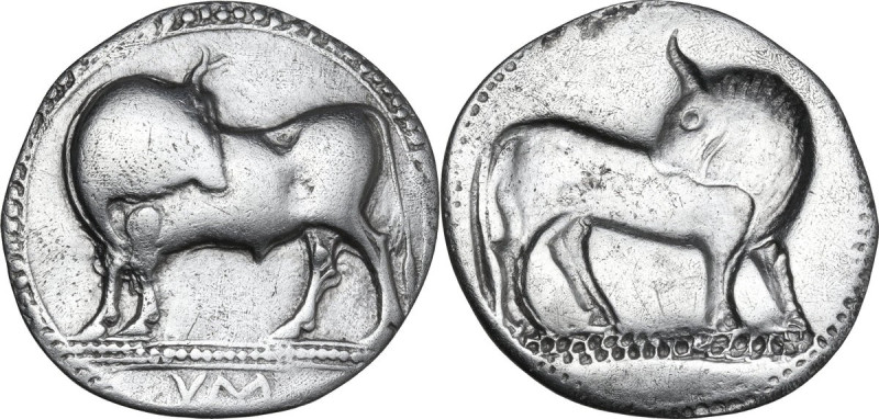 Greek Italy. Southern Lucania, Sybaris. AR Stater, 550-510 BC. Obv. Bull standin...