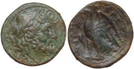 Greek Italy. Bruttium, The Brettii. AE Unit, 214-211 BC. Obv. Head of Zeus right, laureate; behind, corn-ear. Rev. Eagle standing left on thunderbolt,...