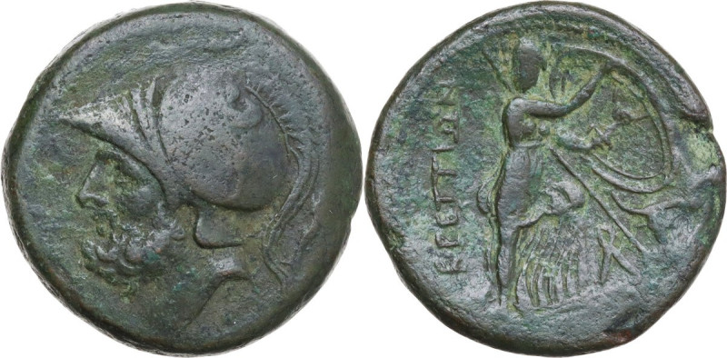 Greek Italy. Bruttium, The Brettii. AE Double unit, 211-208 BC. Obv. Helmeted he...