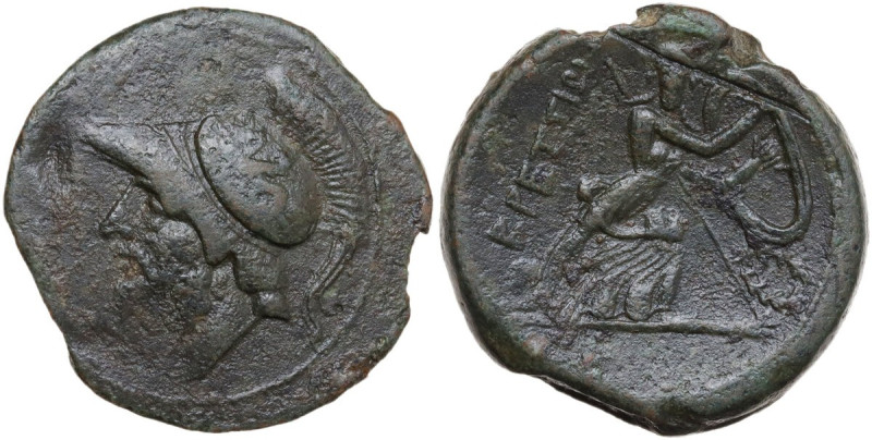 Greek Italy. Bruttium, The Brettii. AE Double unit, 208-203 BC. Obv. Helmeted he...